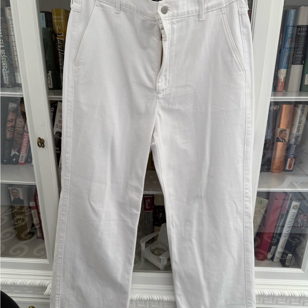 J. Crew White Drapey Denim Trousers Size 30 White Cotton Blend NWT - Picture 2 of 5